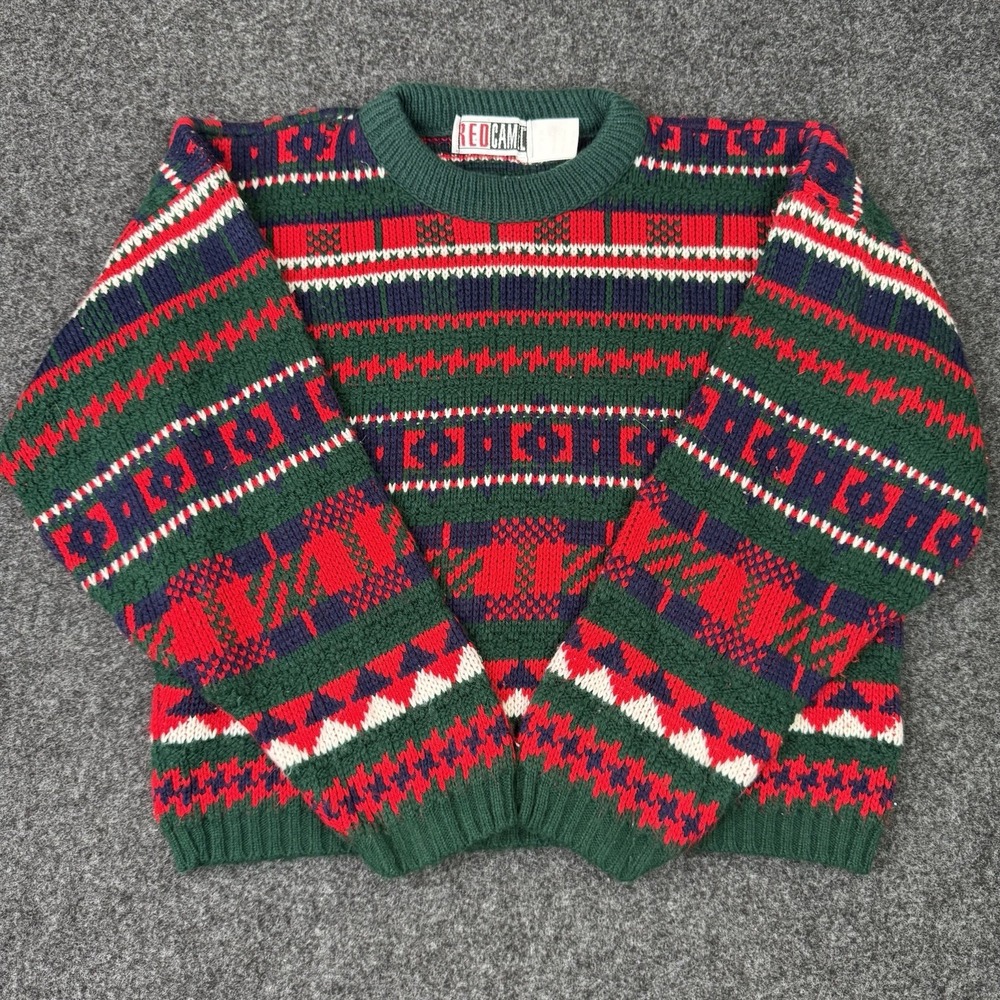 Vintage 80s Red Camel Women's Sweater M USA Christmas Sweater Knit Cropped